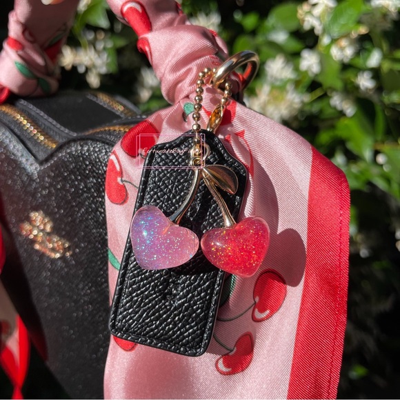 Coach Heart Crossbody Bag Heart Cherry Pouch CF160 Heart Cherry Scarf CE481 SET - Picture 3 of 14